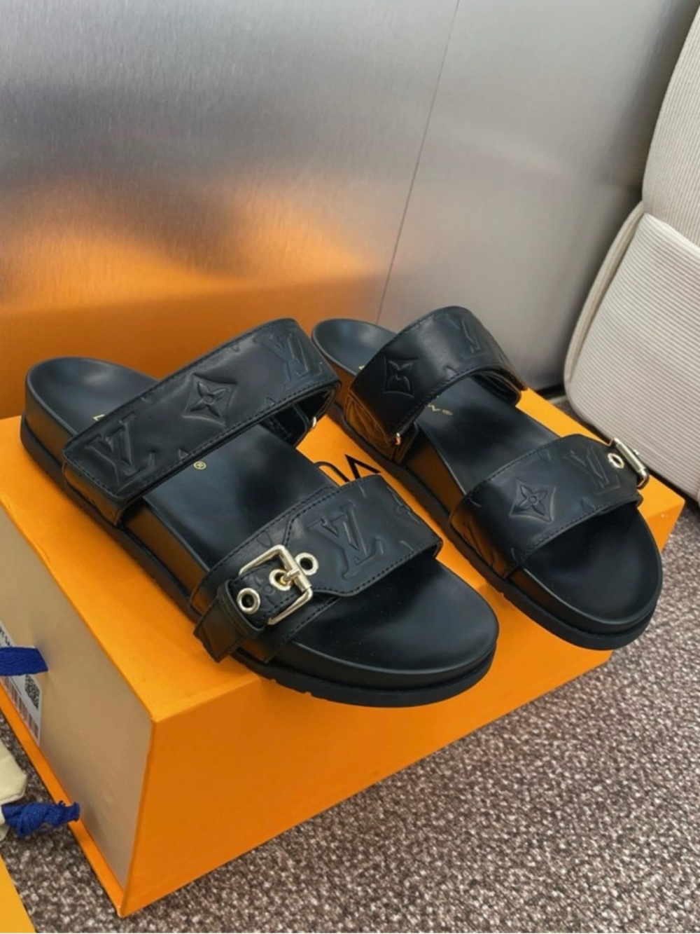 Louis Vuitton in Black Monogram Buckle Slide Sandals - Picture 3 of 3